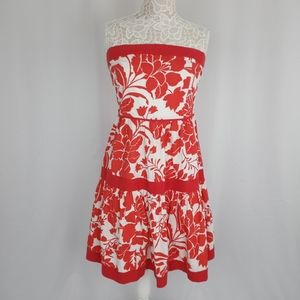 Zara Strapless Red and White Floral Sundress